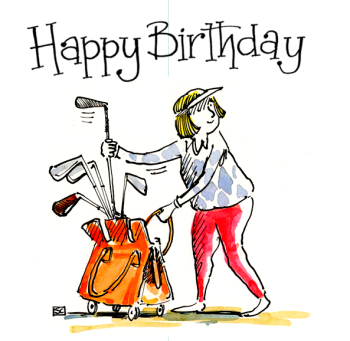 Funny Lady Golfer Birthday Card – Designer Handbag Edition