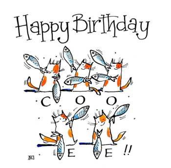 Coo-ee! It’s Your Birthday – A Quirky Cat & Fish Card!