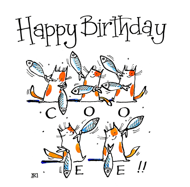 Coo-ee! It’s Your Birthday – A Quirky Cat & Fish Card!