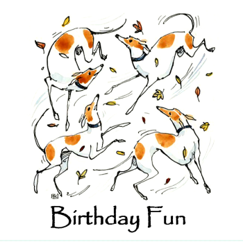 Whippet Birthday Card – Playful Pups and Leaves