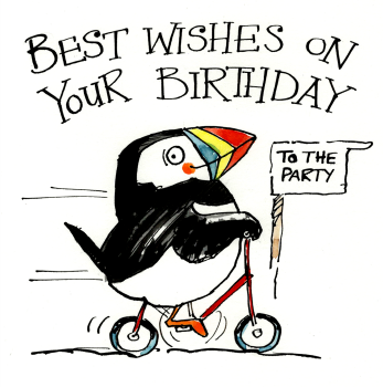 Funny Puffin on a Bike Birthday Card – Quirky Bird Humour