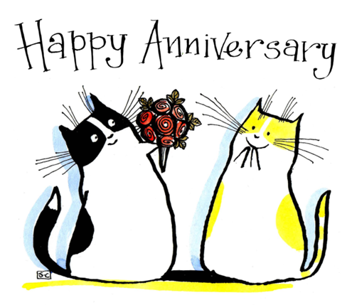 Funny Cat Anniversary Card – Purrfect Pair with Bouquet