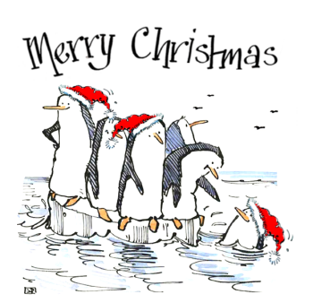 Merry Christmas Penguin Card - Penguins on Ice Festive Design