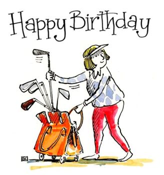 Funny Lady Golfer Birthday Card – Designer Handbag Edition