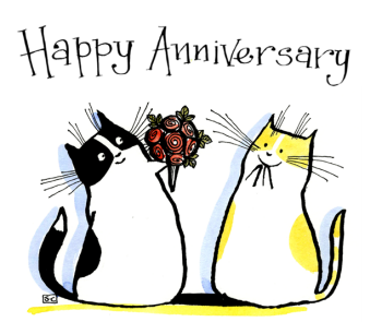 Funny Cat Anniversary Card &ndash; Purrfect Pair with Bouquet