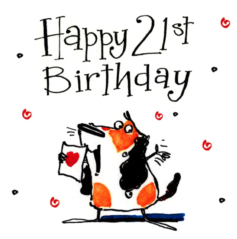 Funny 21st Birthday Card – Quirky Dog with Hearts