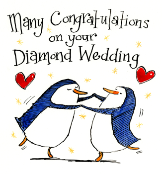  60th Diamond Wedding Anniversary Card &ndash; Dancing Penguins