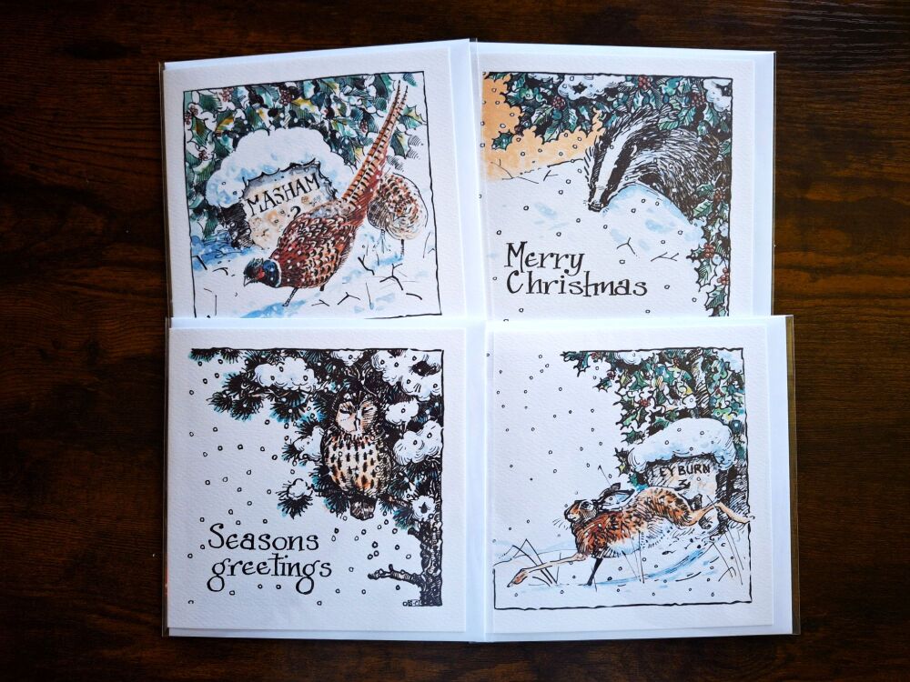 Wildlife Christmas Cards - Pack of 4