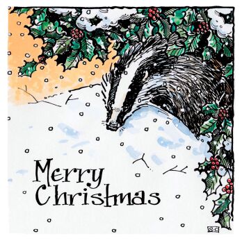 Christmas Badger - British Wildlife Card