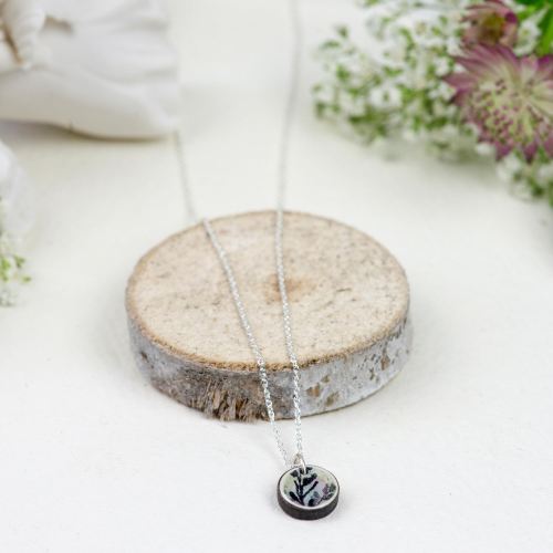 Silver green mini circle pendant necklace
