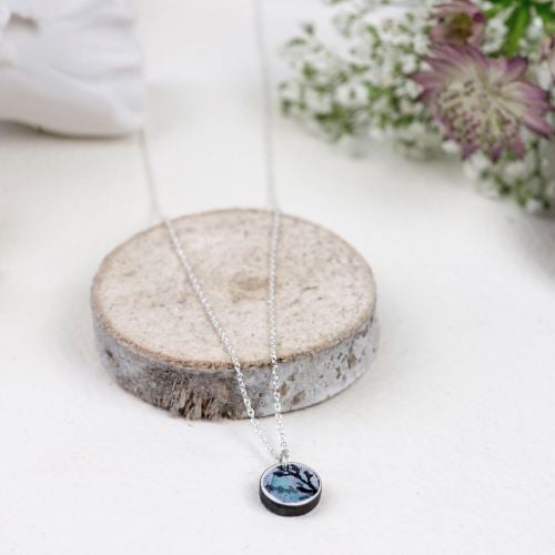 Sky blue mini circle pendant necklace