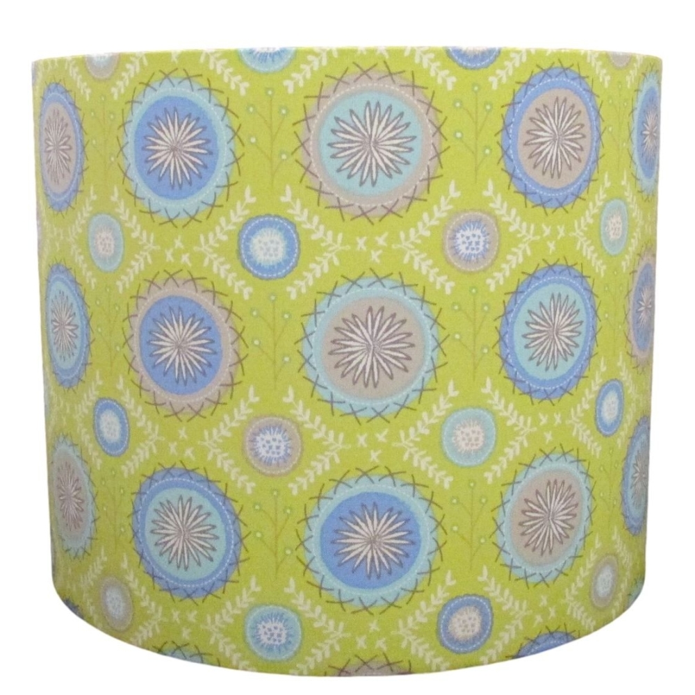 Stylised circles lampshade on a lime green background