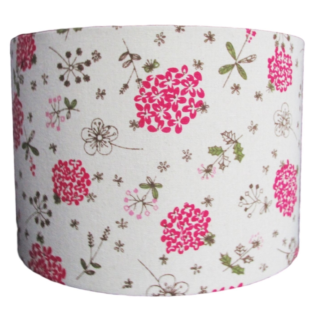 Linen look lampshade with bold pink flowers