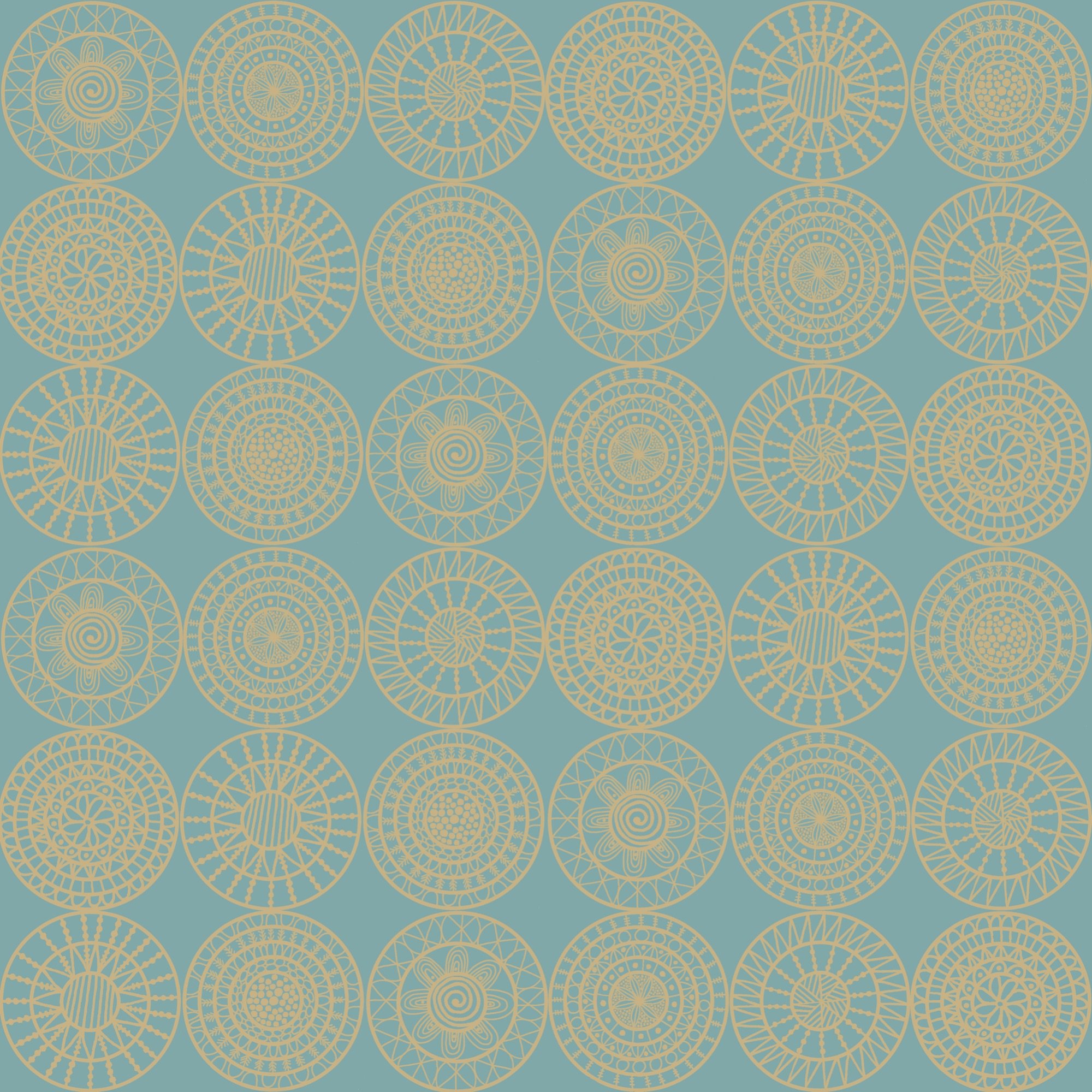 Concentric Circles - gold on green - fabric design