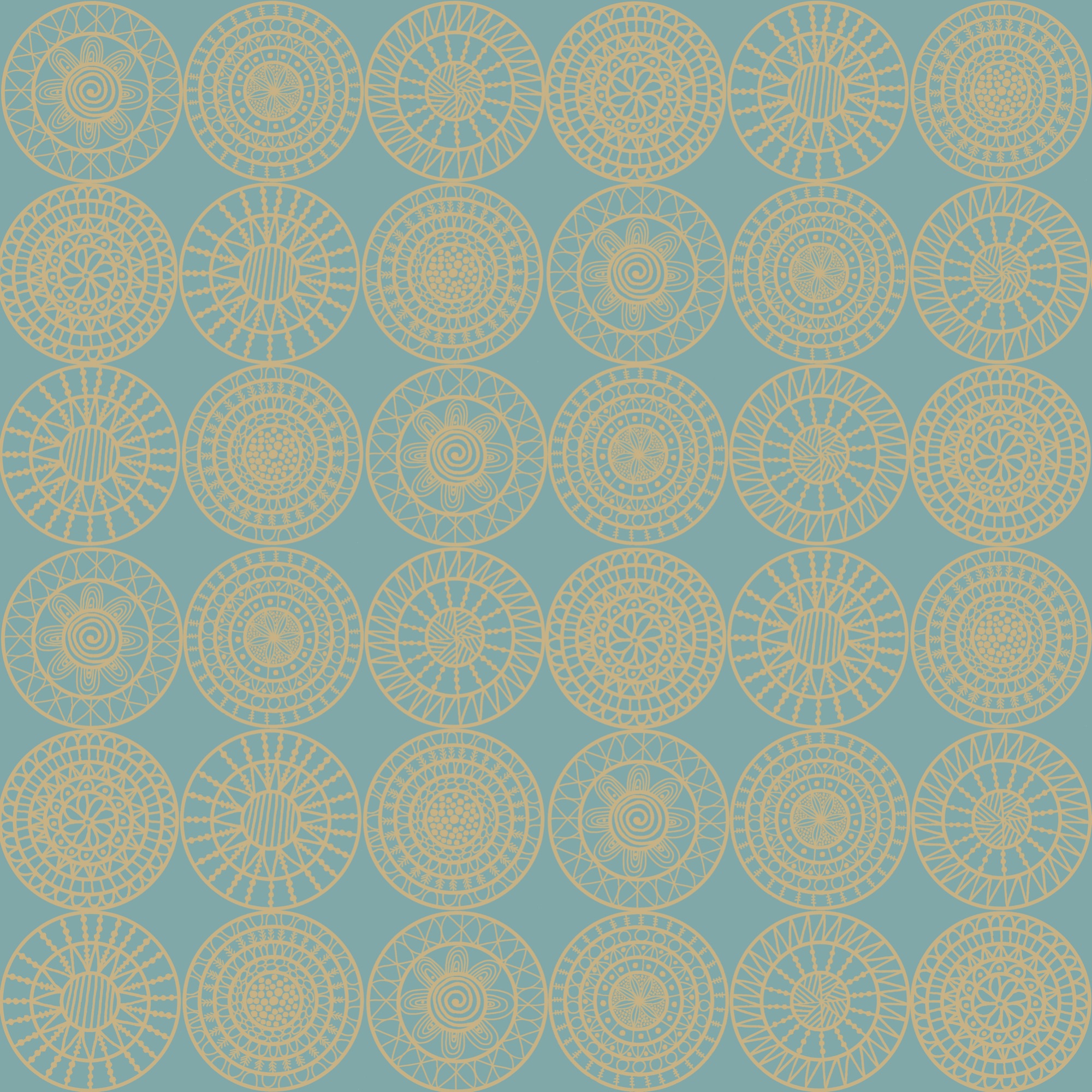 Concentric Circles - gold on green - fabric design