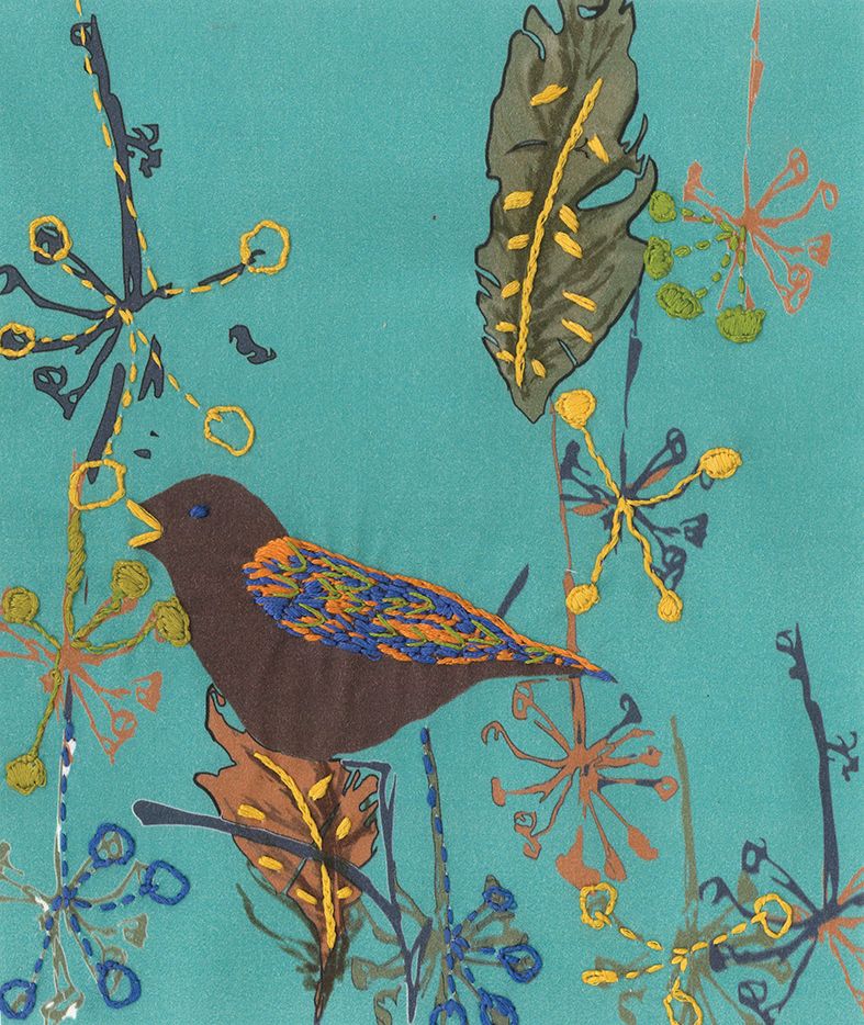 ON THE WING  PRINTED EMBROIDERY KIT OF SONG BIRD