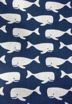 NAVY WHALES  LINEN STYLE CANVAS