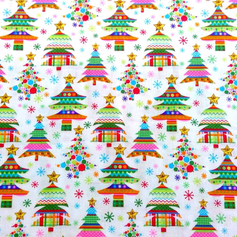 'COLOURFUL CHRISTMAS TREES' CHRISTMAS FABRIC