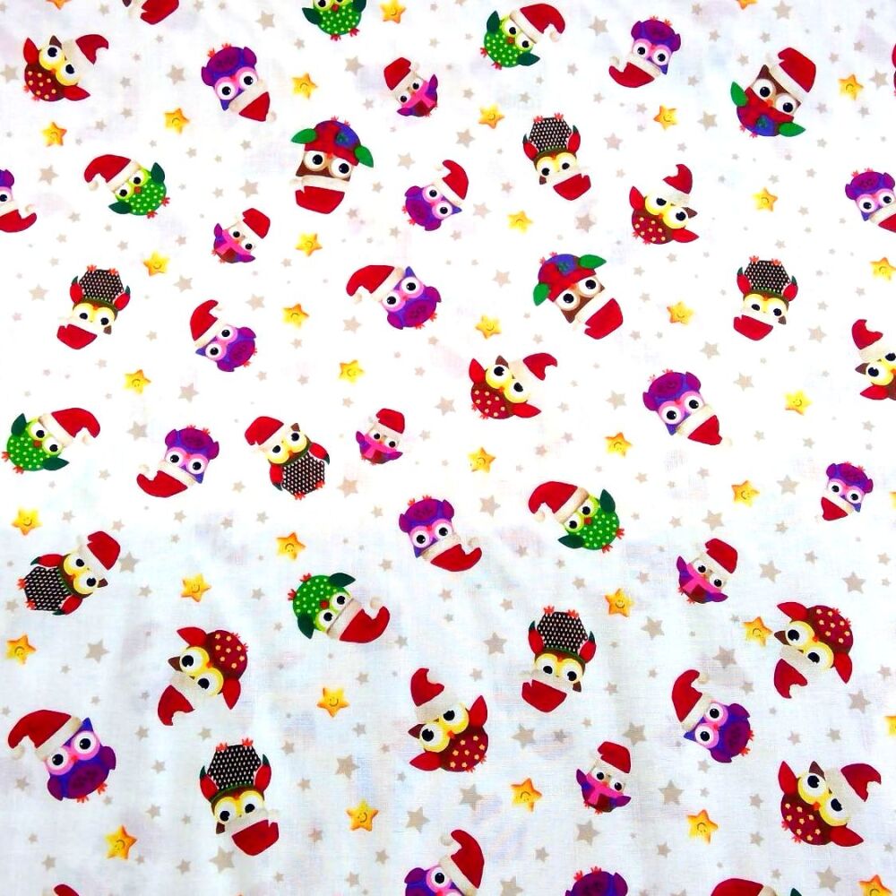 'SANTA OWLS' CHRISTMAS FABRIC