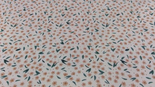 CREAM WITH BROWN FLOWER AND GREEN LEAF PRINT 100% COTTON POPLIN