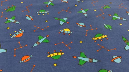 DENIM BLUE COLOURED SPACE CRAFT STRETCH COTTON JERSEY FABRIC