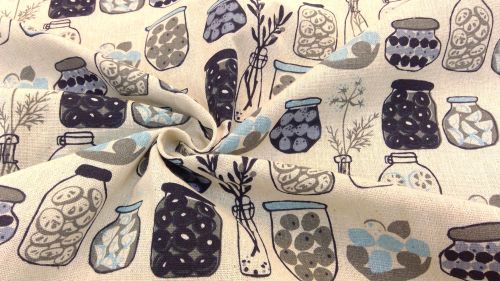 BLUE AND GREY ''JAR AND BOWL' LINEN STYLE CANVAS