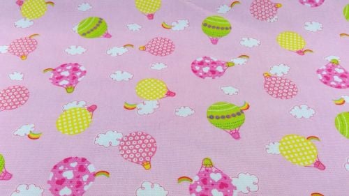 PINK HOT AIR BALLOON PRINT CANVAS 100% COTTON