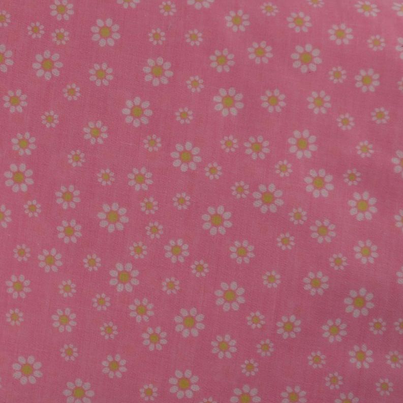 POLY-COTTON PINK WITH WHITE FLOWER PATTERN