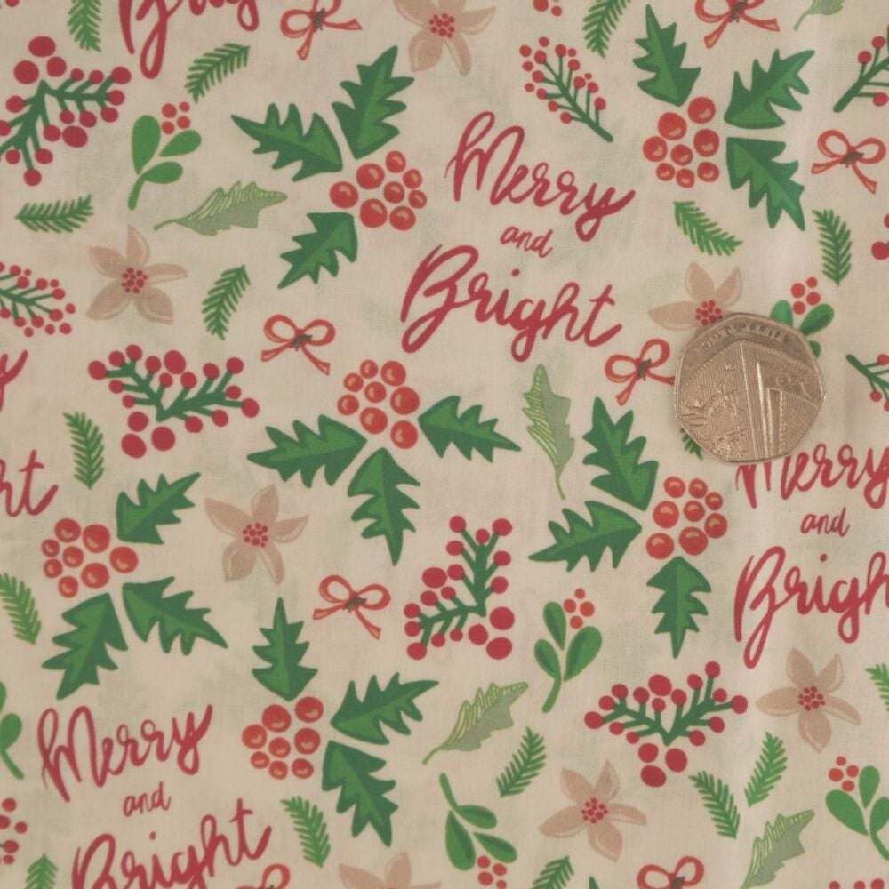 'MERRY AND BRIGHT' - 100% COTTON