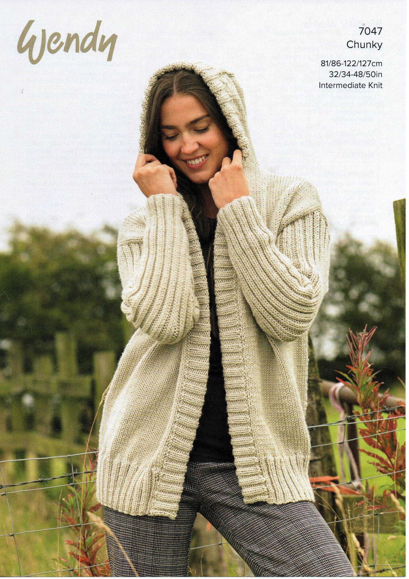 7047 HOODED CARDIGAN KNITTING PATTERN BY WENDY