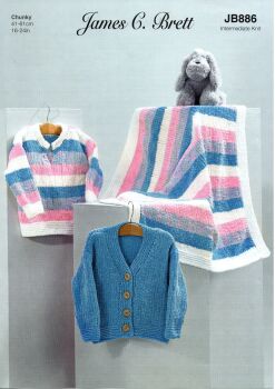 JB886 CHILDS SWEATER, BLANKET AND CARDIGAN BY JAMES BRETT