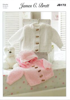 JB172 CHILDS ROUND NECK JACKET AND JACKET WITH HOOD BY JAMES BRETT