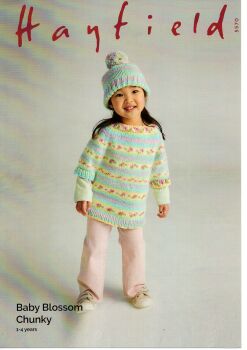 5570 CHILDRENS PONCHO AND HAT KNITTING PATTERN BY HAYFIELD