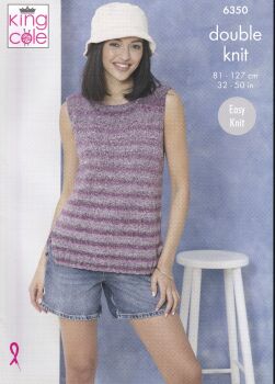 6350 LADIES ROUND AND V NECK TOPS KNITTING PATTERN BY KING COLE