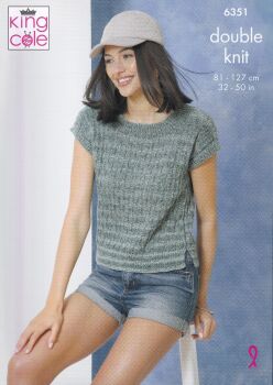 6351 LADIES SWEATER AND TOP KNITTING PATTERN BY KING COLE