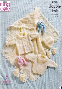 2793 SHAWL AND LAYETTE KNITTING PATTERN BY KING COLE