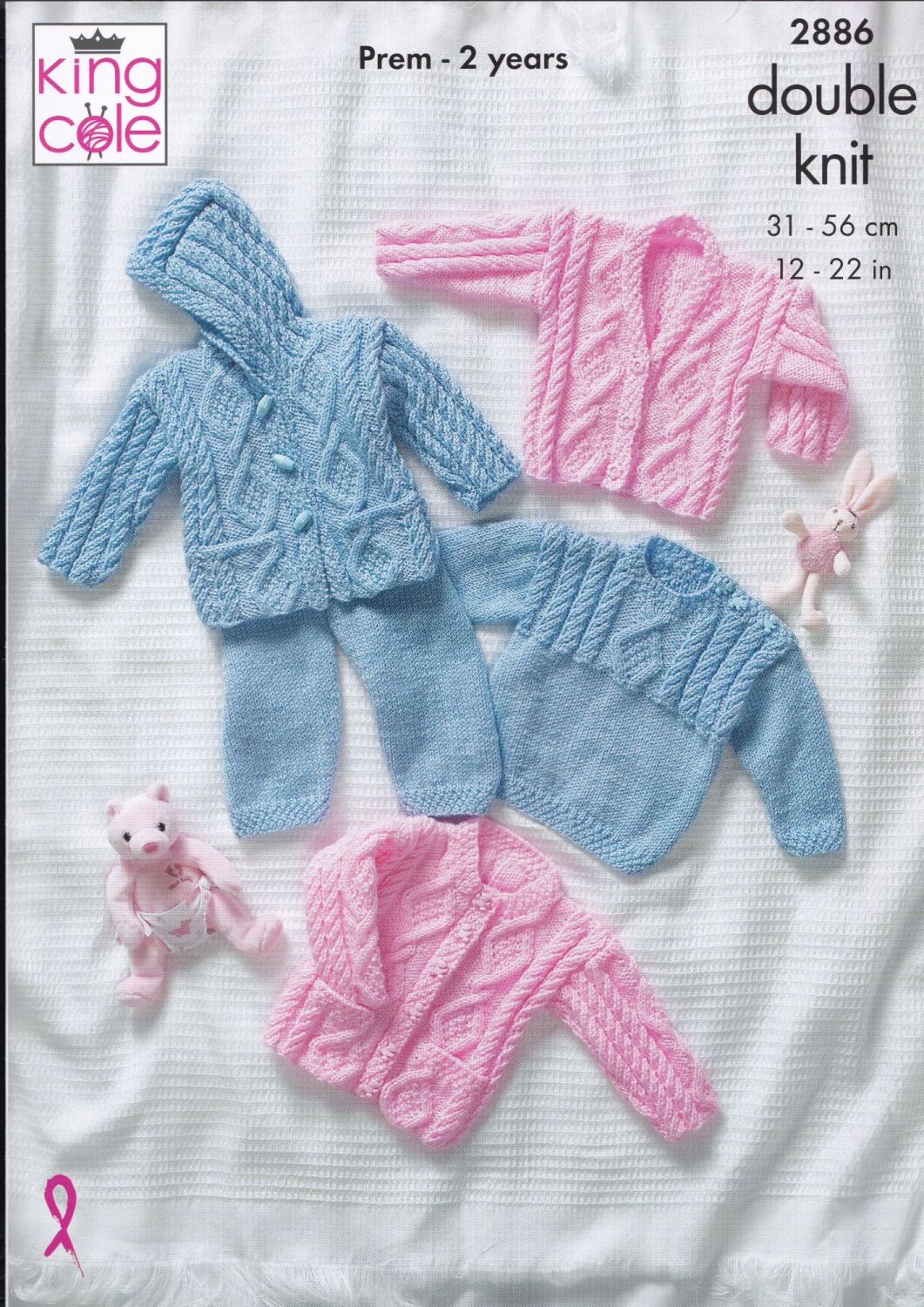 2886 SWEATER, JACKET, TROUSERS AND CARDIGAN KNITTING PATTERN BY KING COLE