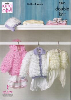 2985 LOOPY JACKET, HAT AND BOLERO KNITTING PATTERN BY KING COLE