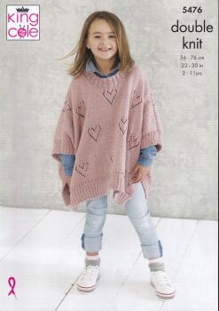 5476 GIRLS PONCHOS KNITTING PATTERN BY KING COLE