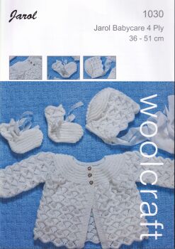1030 MATINEE COAT, BONNET AND BOOTEES KNITTING PATTERN BY WOOLCRAFT