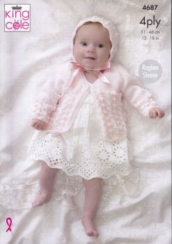 4687 MATINEE COATS, BONNET, HAT AND BOOTEES KNITTING PATTERN BY KING COLE