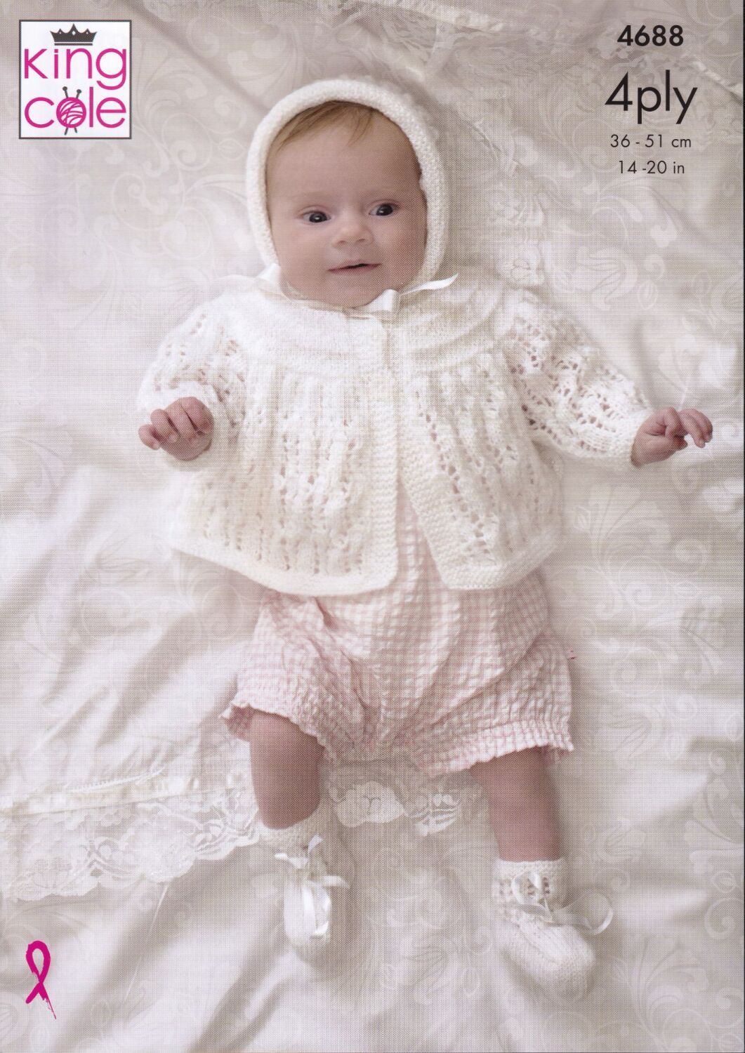 4688 MATINEE COAT, CARDIGAN, BONNET AND BOOTEES KNITTING PATTERN BY KING CO