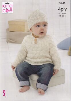 5441 SWEATER, SLIPOVER AND HAT KNITTING PATTERN BY KING COLE