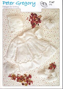 UKHK 7147 MATINEE JACKET, BONNET AND BOOTEES KNITTING PATTERN BY UK