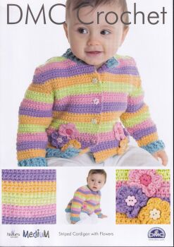 STRIPED CARRDIGAN WITH FLOWERS CROCHET PATTERN BY DMC