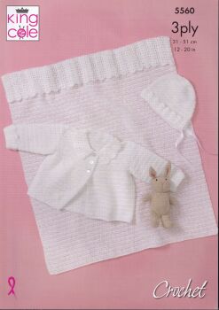 5560 JACKET, BONNET AND BLANKET CROCHET PATTERN BY KING COLE