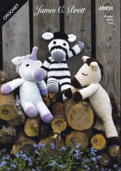 JB933 HORSE, UNICORN AND ZEBRA CROCHET PATTERN BY JAMES.C.BRETT