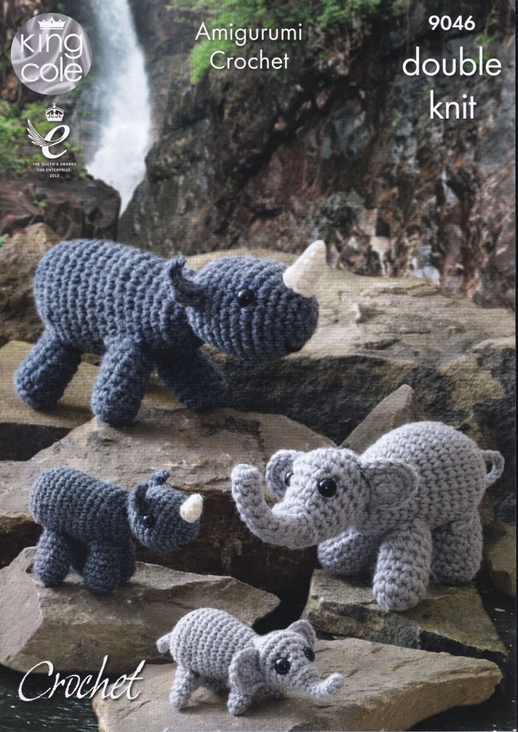 9046 AMIGURUMI MOTHER, BABY ELEPHANTS AND RHINOS CROCHET PATTERN BY KING CO