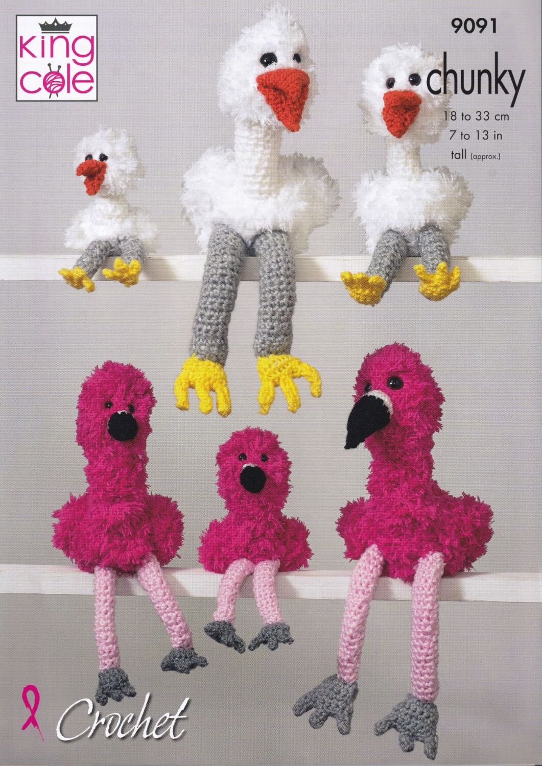 9091 STORK AND FLAMINGO FAMILIES CROCHET PATTERN BY KING COLE