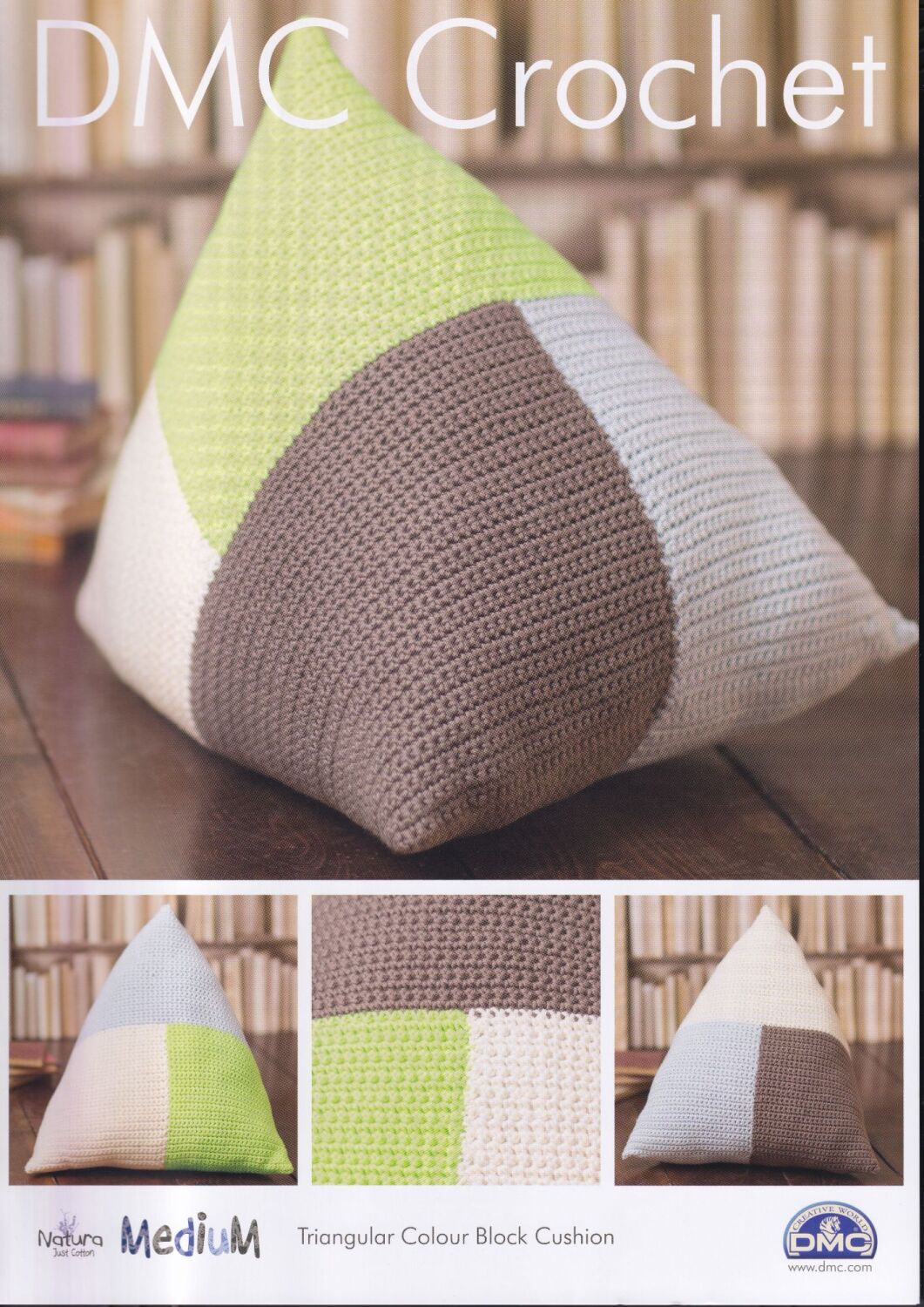 TRIANGULAR COLOUR BLOCK CUSHION CROCHET PATTERN BY DMC